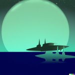 DALL·E 2022-09-16 14.05.32 - a space battleship emerging from a mint colored ocean, there are ...jpg