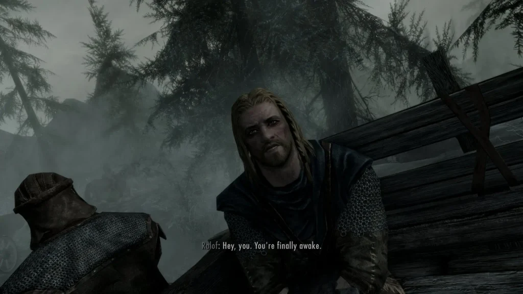 Ralof waking the player in the cart