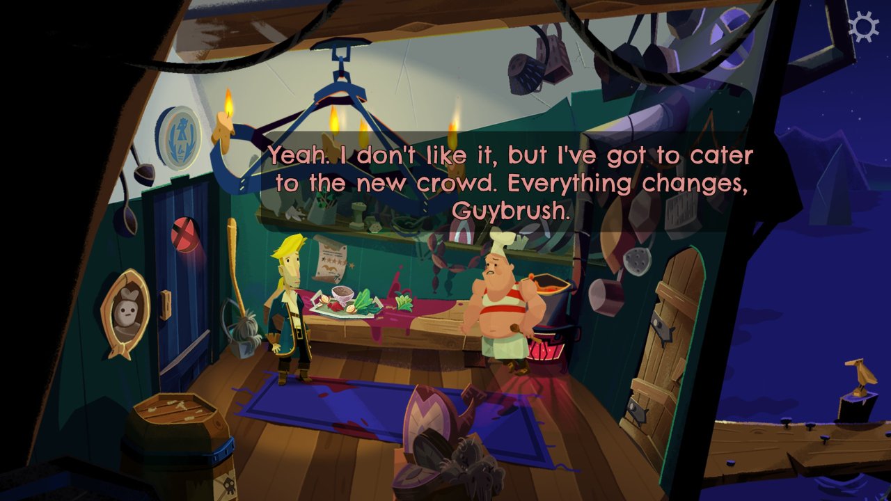 Return to Monkey Island - Guybrush is looking at the chef from Monkey Island 1 who complains about the world changing