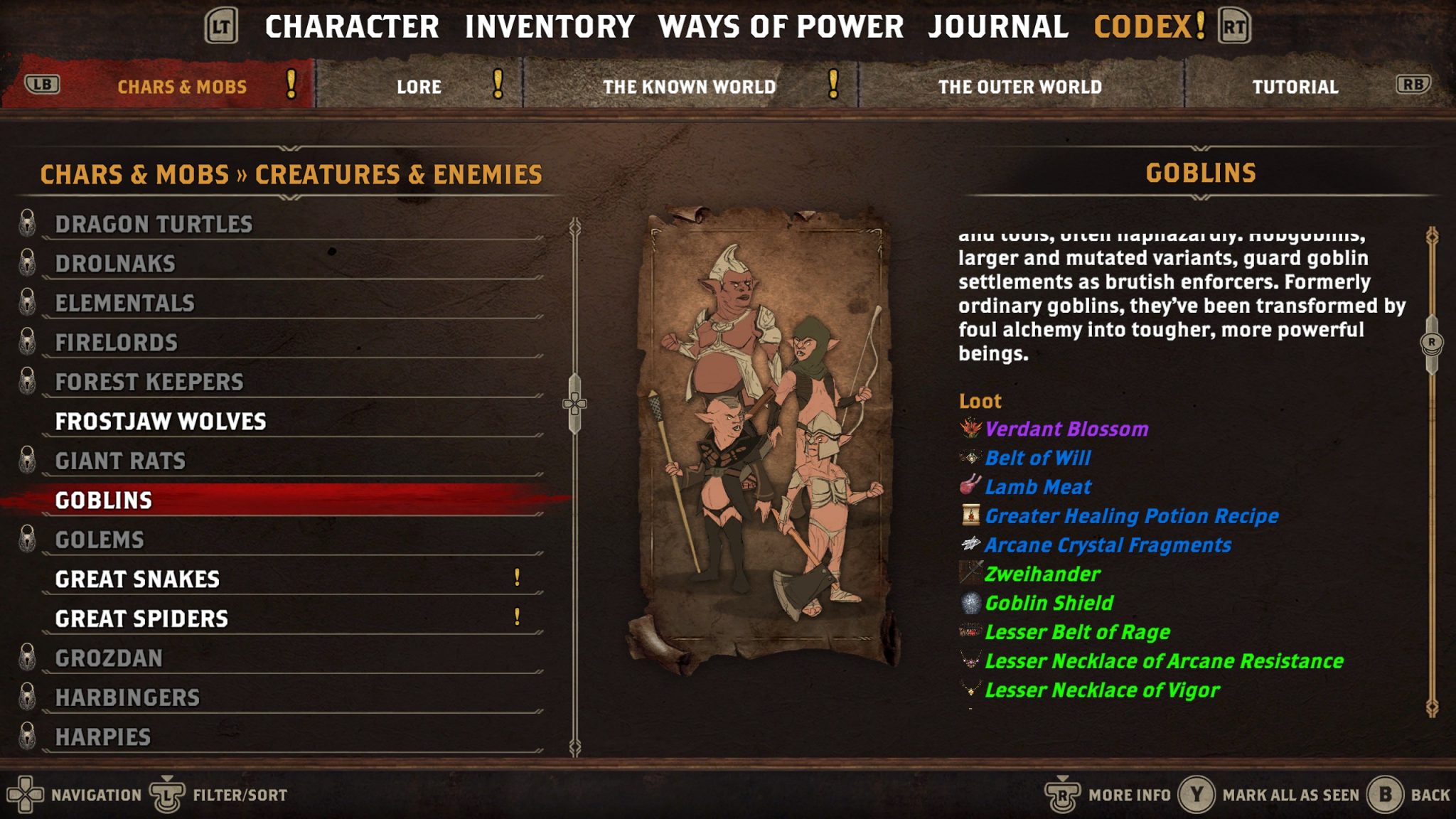 Alaloth - The image shows a sample of the game's Codex.