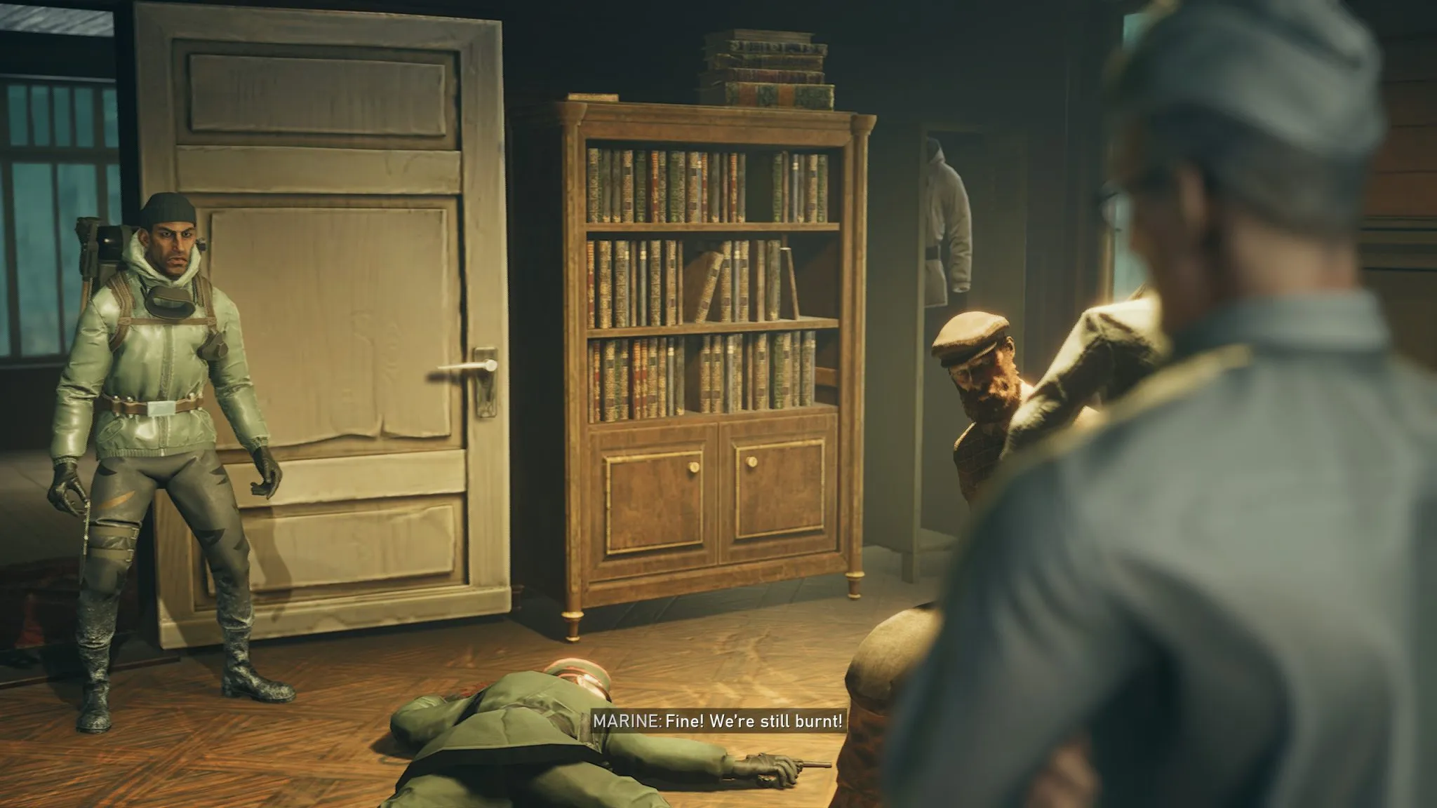 Commandos: Origins - The Marine and the Spy meet for the first time.