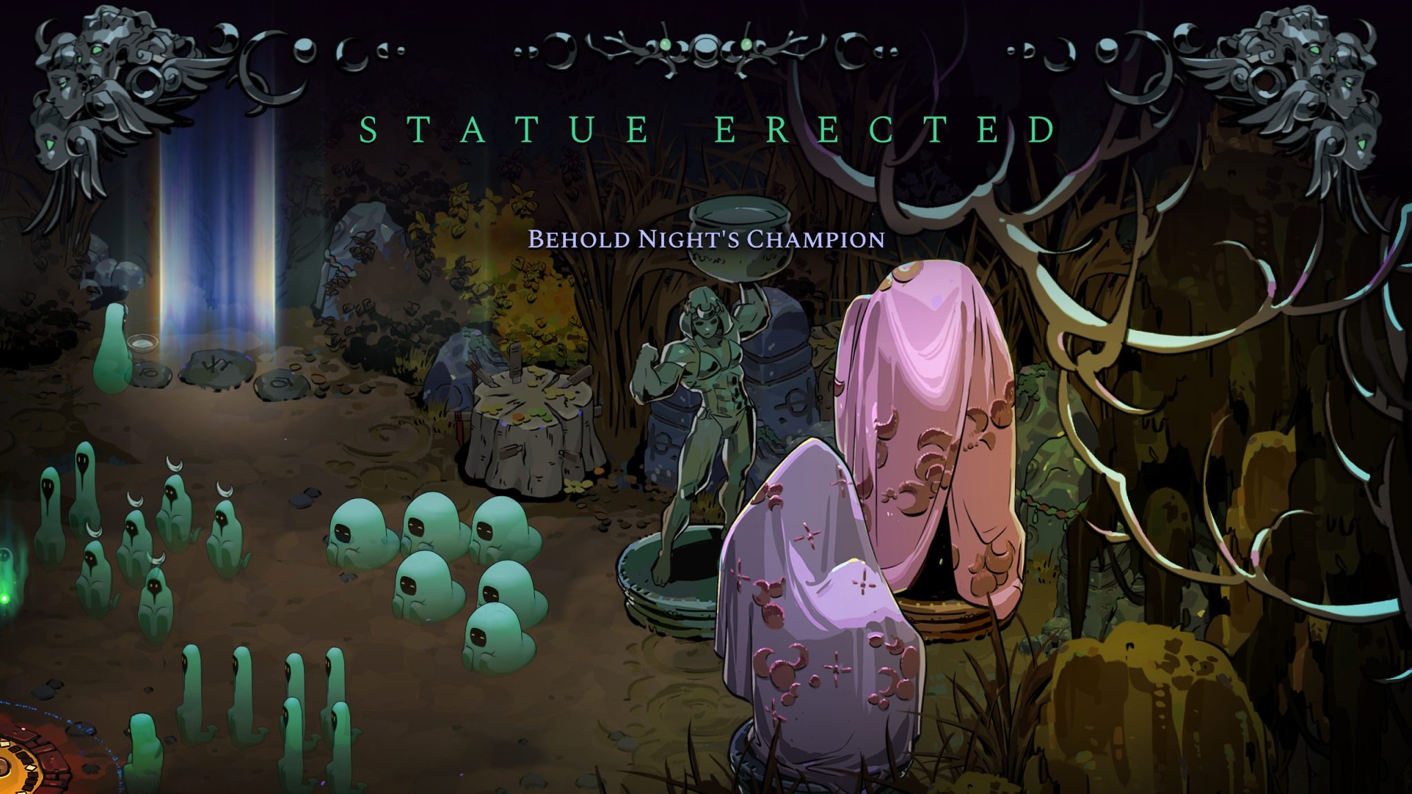 Hades 2 - The image shows Melinoe's statue after beating harder versions of the game.