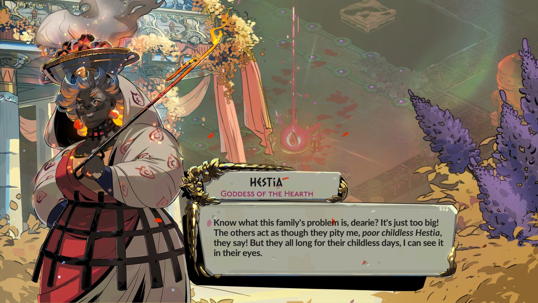 Hades 2 - The image shows Hestia chatting before giving a boon.