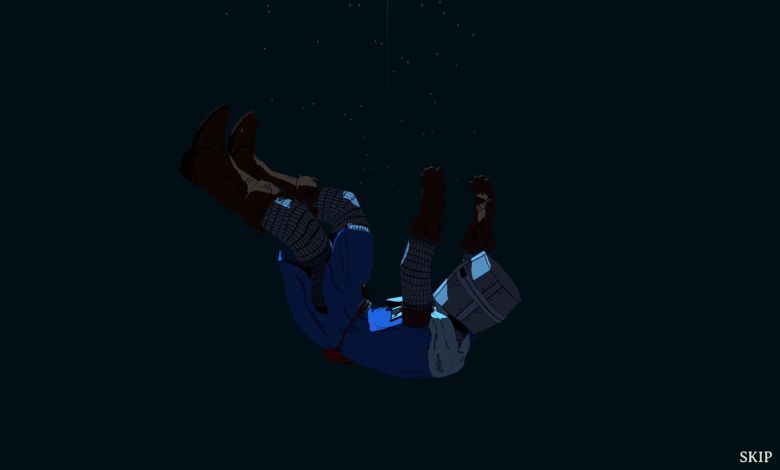 The Cleric falling towards the bottom of the river in Esoteric Ebb