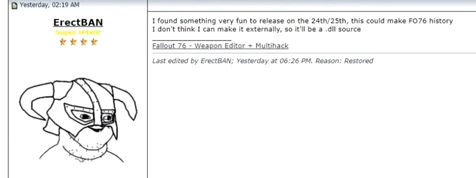Fallout 76 hack announcement