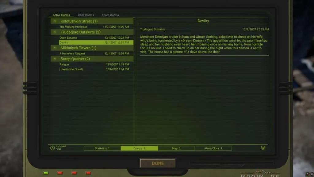 Trudograd Quest Log