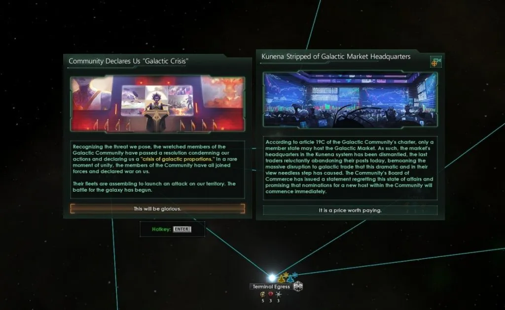 Stellaris Crisis level 5, stripped of galactic market headquarters