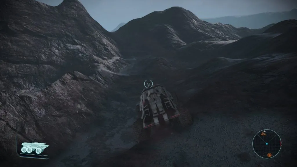 Mako climbing a mountain in Mass Effect.