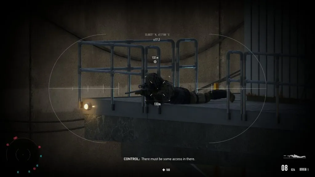 Overlooking an enemy sniper with binoculars