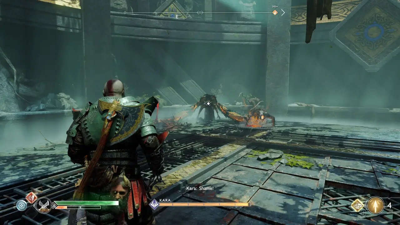 Kratos is starting an encounter with a Valkyrie.