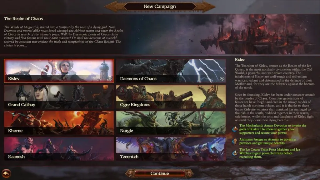 Warhammer 3 - Showcase of the eight factions available at release