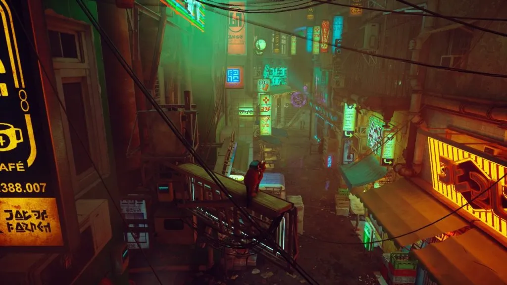 Stray cyberpunk city hub