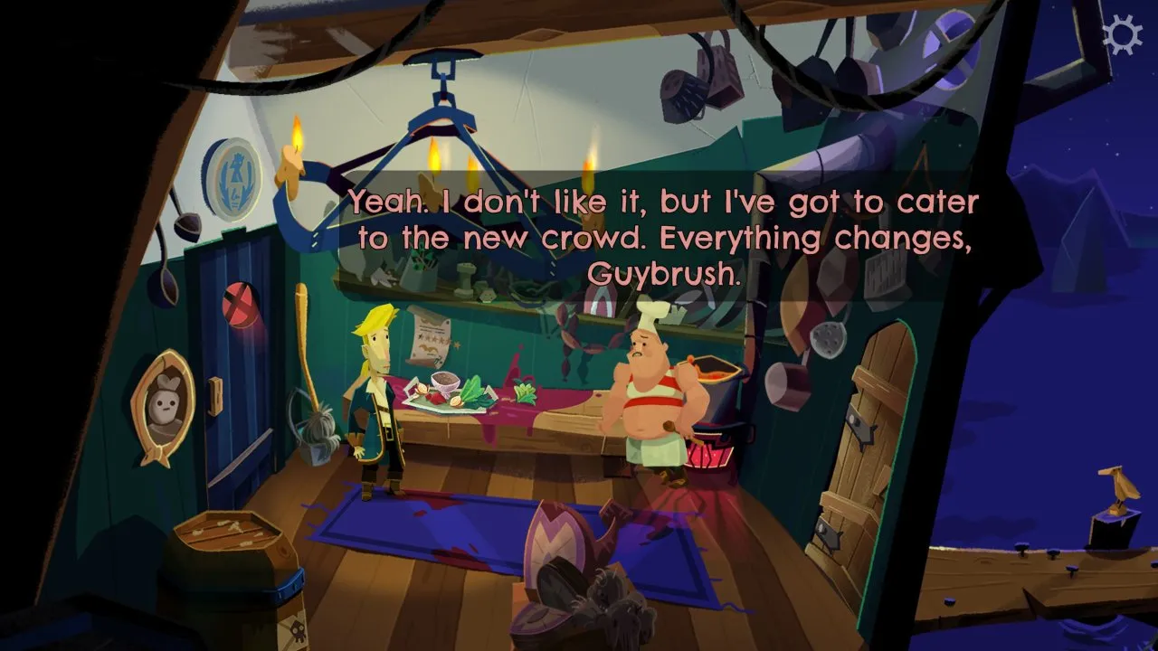 Return to Monkey Island - Guybrush is looking at the chef from Monkey Island 1 who complains about the world changing