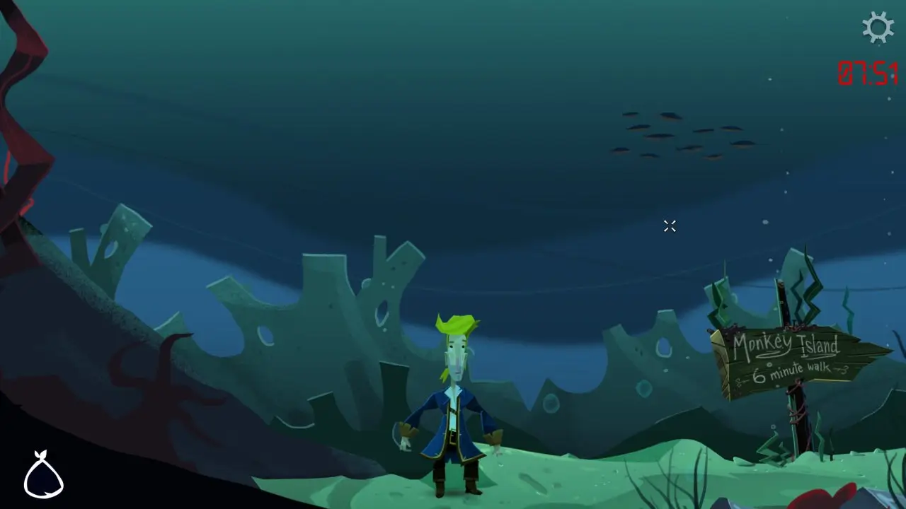 Return to Monkey Island - Guybrush is underwater walking towards Monkey Island