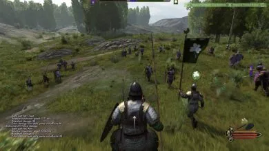 infantryman holding banner runs in front of the player in Bannerlord