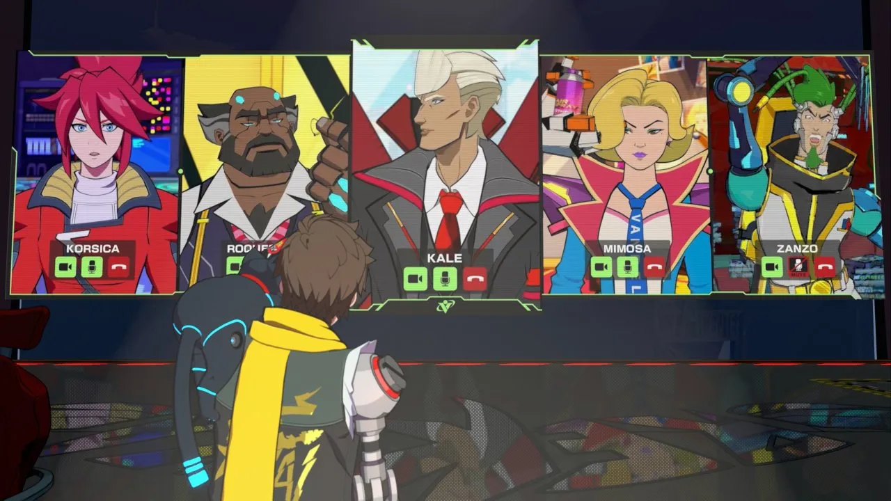 Hi-Fi Rush - Chai is looking at a screen with all the Vandelay bosses