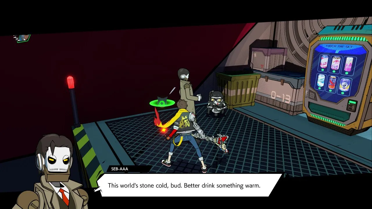 Hi-Fi Rush - Chai is looking at a robot detective