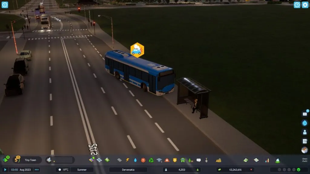 A traffic accident in Cities Skylines II