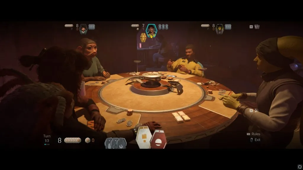 Kay Vess playing Sabacc with Lando Calrissian.
