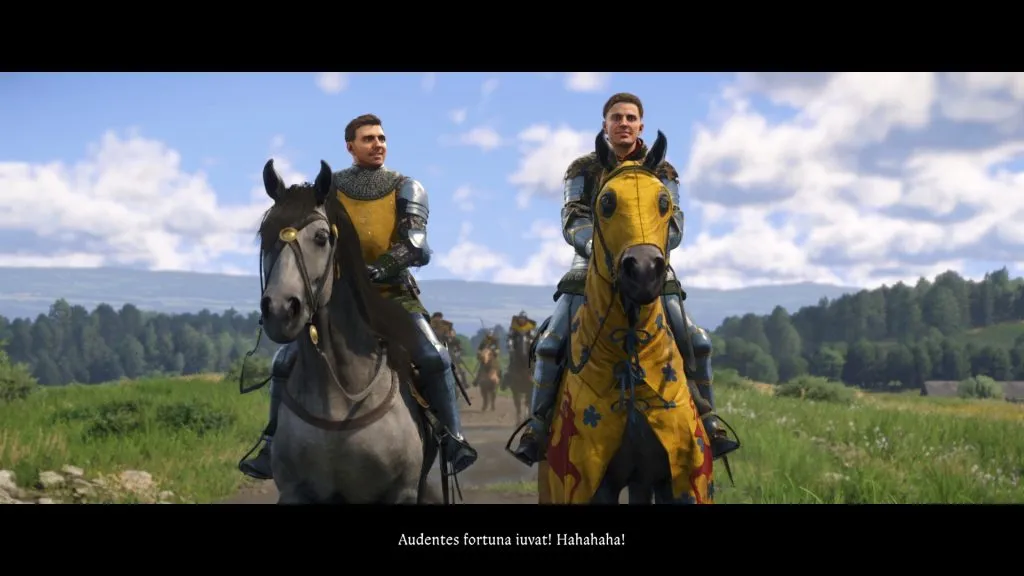 Henry and Sir Hans riding around in Kingdom Come Deliverance 2
