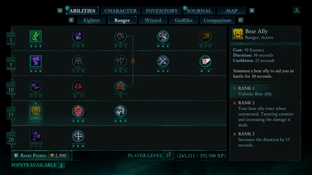 Avowed Ranger skill tree