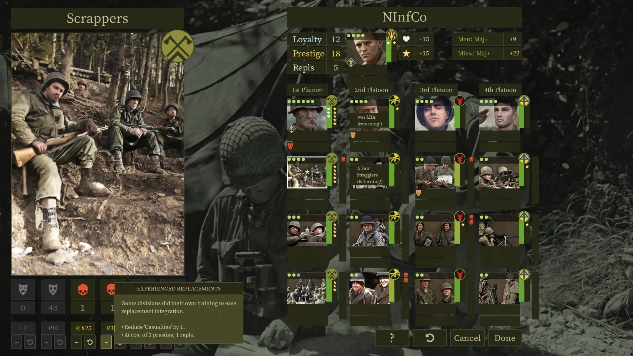 Burden of Command - Example of the Company management and how different parts intercalate to improve morale and remove casualties.